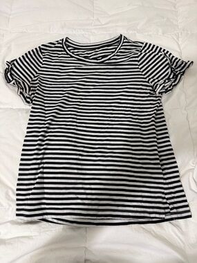 St. John's Bay Black and White Striped Ruffle Sleeve Tee